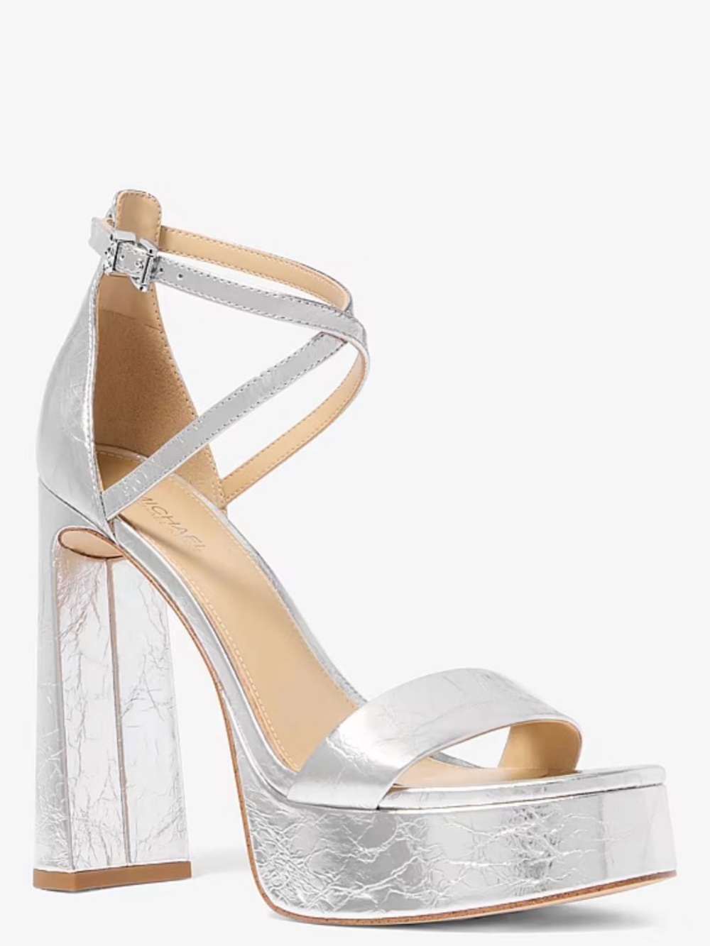 MICHAEL Michael Kors Cami Crackled Metallic Leather Platform Sandal